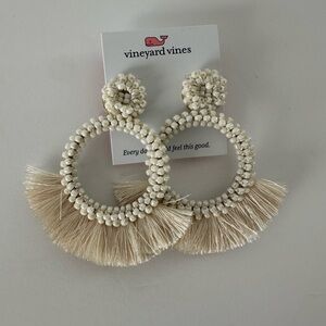 Vineyard Vines Cream Beaded Hoop Earrings